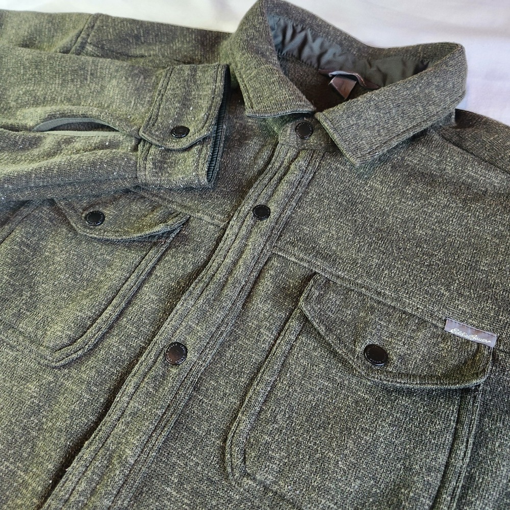 EDDIE BAUER Fleece Shacket Shirt Jacket Mens XXL Green Soft Button Up Pockets
